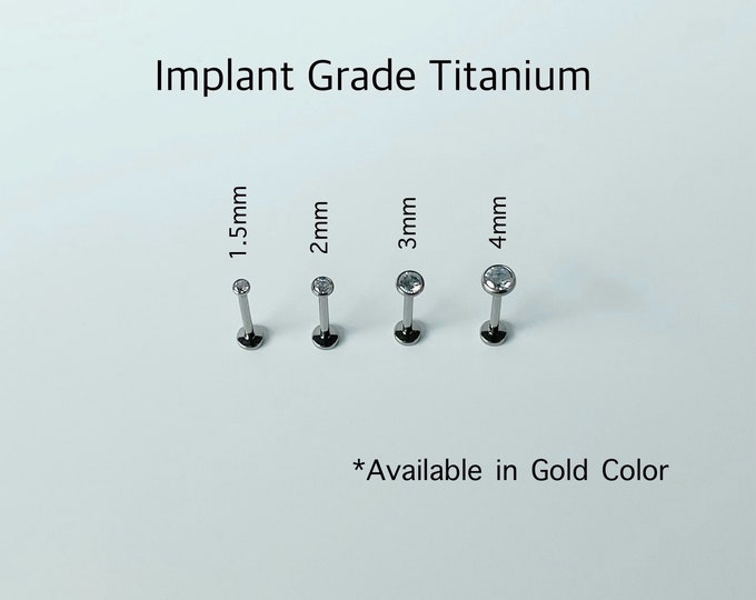 20g 18g 16g Teeny Tiny Push In Bezel Setting Titanium Labret, Super tiny cz 1.5mm/2mm/2.5mm/3mm/4mm/5mm Hypoallergenic