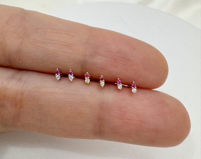 Teeny Tiny Duet CZ Stud Earrings (Pair), Minimalist 925 Sterling Silver Earrings, Hypoallergenic/Nickel Free