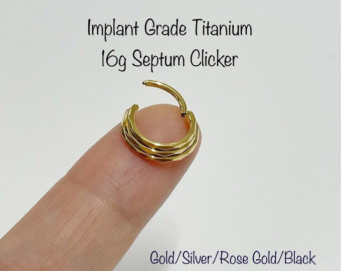 16g 8mm/10mm Implant Grade Titanium Hinged Segment with Triple Lined Faceted Side, Septum hoop