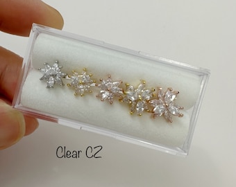 CZ Snowflake Piercing: Surgical Steel Aurora Borealis Flower Labret (Single)