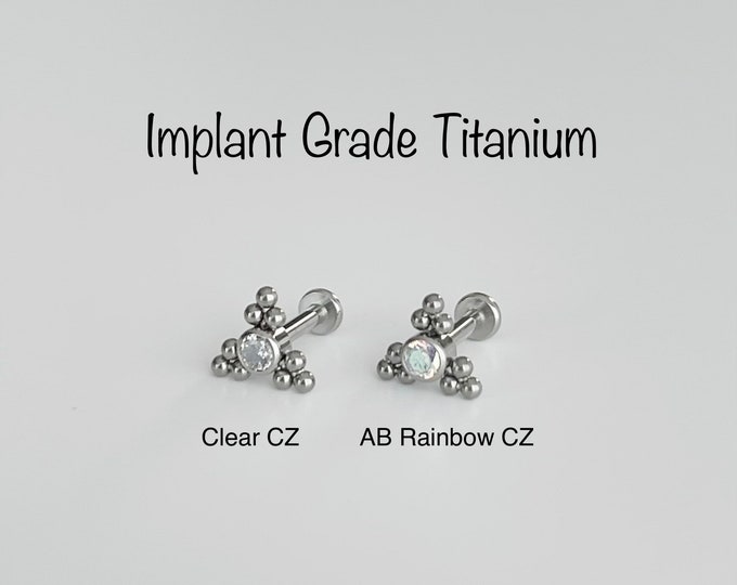 16g Boho Titanium Internally Threaded Monroe Labret, Titanium 6AL-4V-ELI-ASTM-F136 Boho Titanium Labret Cartilage Helix Conch