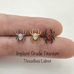 20g 18g 16g Spider CZ Push In Titanium Labret, Grade23 Implant Grade Titanium Nickel Free Hypoallergenic