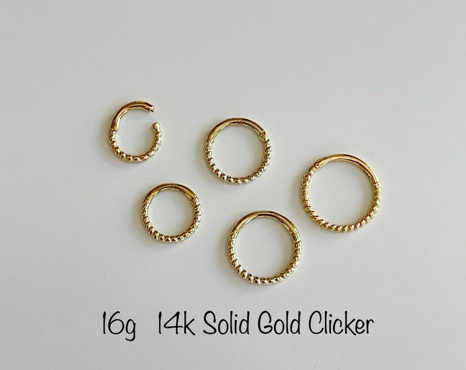 16g 14k Solid Gold Braided Hinged Hoop Rings 6mm 7mm 8mm 9mm 10mm Cartilage Daith Helix Tragus Conch Rook