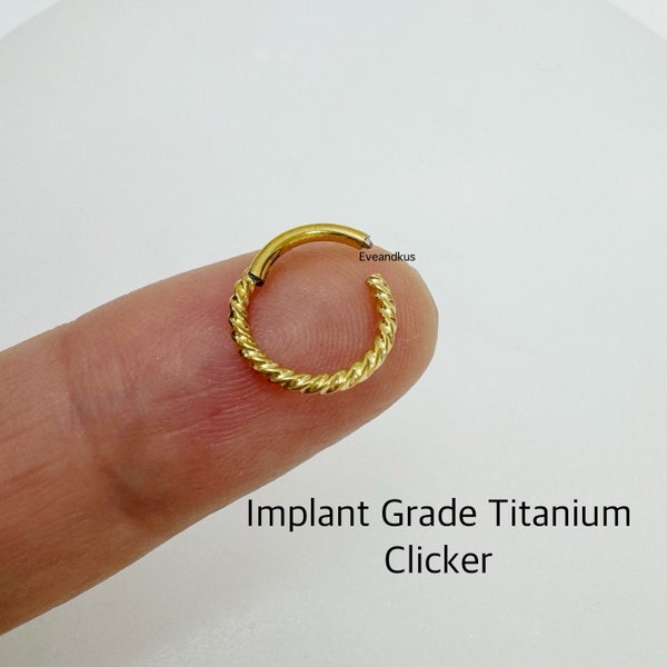 16g Braided Titanium Seamless Hinged Clicker, ASTM-F136 Titanium Segment Ring, Cartilage, Daith, Conch Clicker