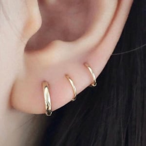 14k Solid Gold 6mm/7mm/8mm/9mm Tiny Thin Wire Hoop, 20g 14k Solid Gold Single Hoop for Tragus, Rook, Daith, Forward Helix