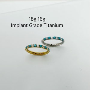 18g 16g Turquoise Hoop, Pave CZ and Turquoise Clicker Implant Grade Titanium, ASTM F136 Segment Hoop, Cartilage, Helix, Conch