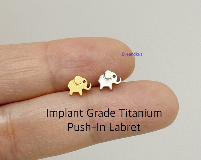 20g 18g 16g Elephant Top Implant Grade Titanium Threadless Push In Labret ASTM F136, Cartilage, Helix, Conch, Tragus