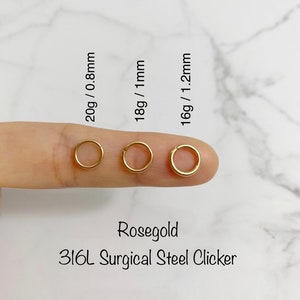 20g/18g/16g ROSEGOLD 316L Surgical Steel Basic Clicker, Segment Ring, Helix Hoop