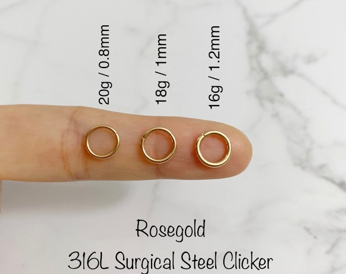 20g/18g/16g ROSEGOLD 316L Surgical Steel Basic Clicker, Segment Ring, Helix Hoop