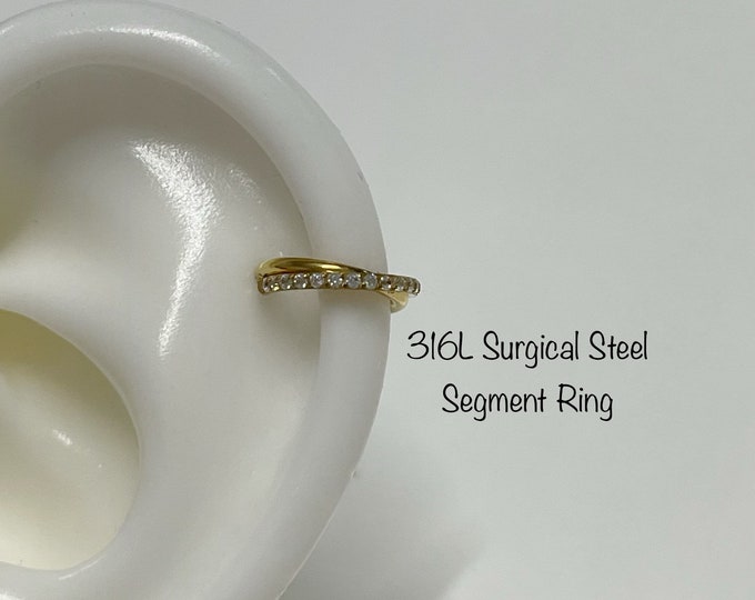 16g 316L Surgical Steel One Line Prong Set Cross Welding hoop, Helix, Cartilage Clicker