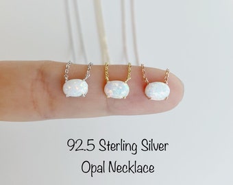 Genuine Opal 925 Sterling Silver Necklace, Genuine White Opal Necklace, 14k gold plated/14k Rosegold plated/Rhodium over Sterling Silver