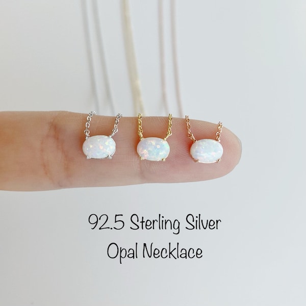 Genuine Opal 925 Sterling Silver Necklace, Genuine White Opal Necklace, 14k gold plated/14k Rosegold plated/Rhodium over Sterling Silver