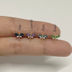 Piercing hélicoïdal Dainty Dragonfly CZ (simple), 18 g/16 g Cartilage Tragus Conch Helix