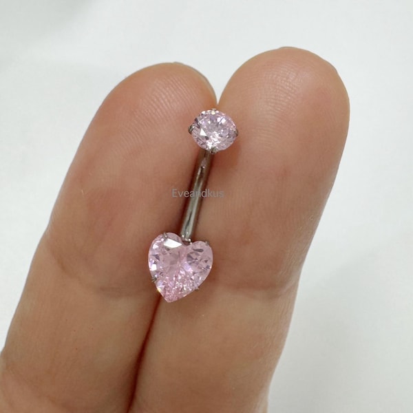 Heart CZ Prong Setting Belly Button Ring ASTM F-136 Implant Grade Titanium