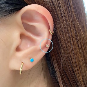16g CZ Star Piercing Internally Threaded Labret Studs 316L Surgical Steel, Tiny CZ 3mm Star Piercing, Cartilage Helix Nose Tragus