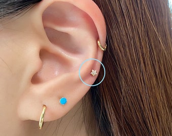 16g CZ Star Piercing Internally Threaded Labret Studs 316L Surgical Steel, Tiny CZ 3mm Star Piercing, Cartilage Helix Nose Tragus