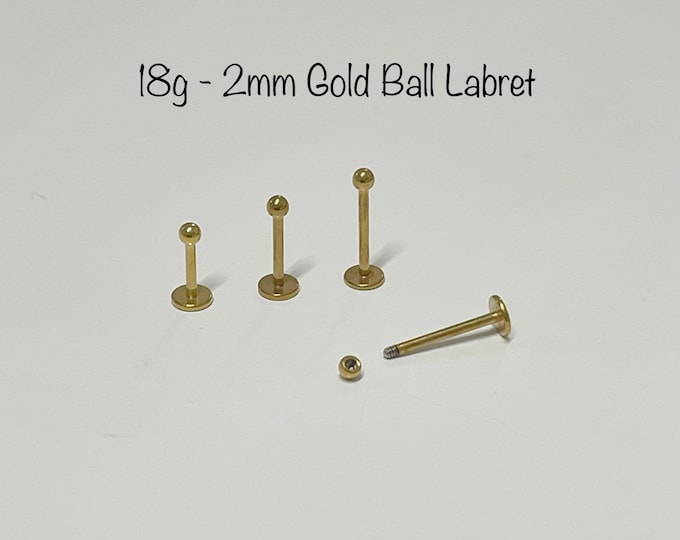 18g 2mm Gold ball Labret (Single), gold ball 316L Surgical steel Cartilage piercing, tragus, helix, conch