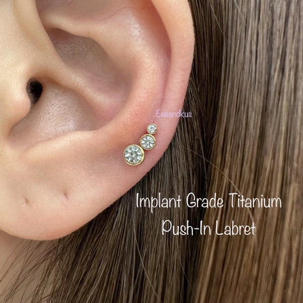 Bezel CZ Implant Grade Titan Push In Labret: Conch, Helix, Tragus