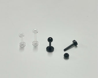 16g Bio-Flex Retainer Labret, Clear, Black bioflex labret piercing retainers