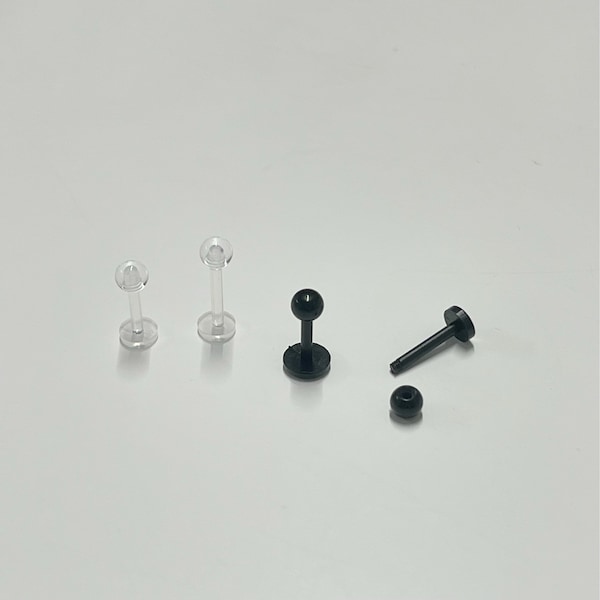 16g Bio-Flex Retainer Labret, Clear, Black bioflex labret piercing retainers