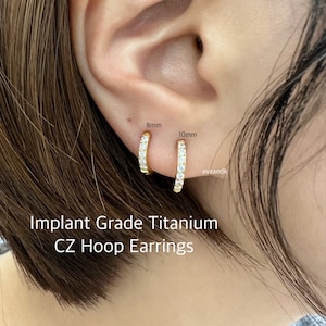 Titanium cz hoop earrings (PAIR), ASTM F-136 Titanium Hoop earrings - Nickel Free