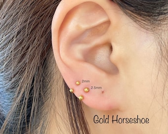 20g Gold HorseShoe 2mm/2.5mm/3mm Barbell piercing(Single), Septum Ring, Nose Ring, Cartilage, Rook, Helix