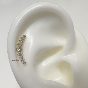 20g 18g 16g Curve 9 CZ Push In Prong Setting Titanium Labret, CZ Crescent ASTM-F136 Implant Grade Titanium Helix Cartil