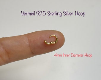 4mm Super Tiny Thin Hoop (Single), 14k gold dipped Sterling Silver Hoop Earring, 20g 4mm/5.5mm Daintiy Hoop Earrings