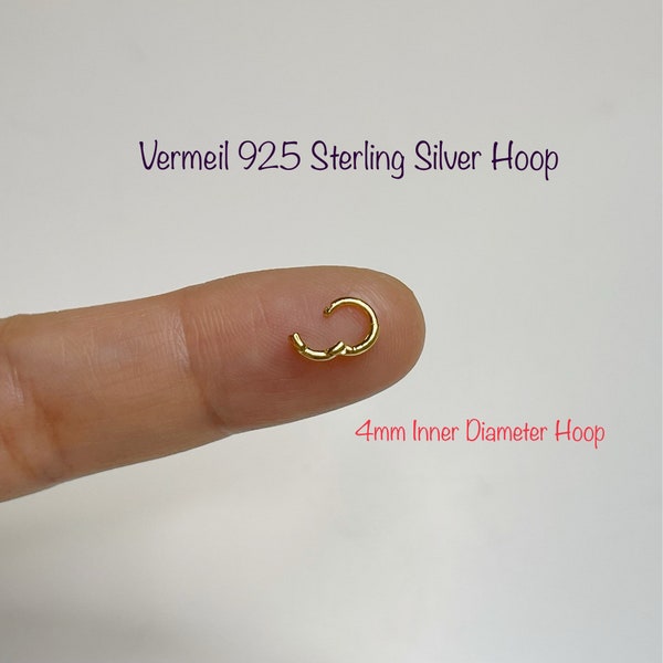 4mm Super Tiny Thin Hoop (Single), 14k gold dipped Sterling Silver Hoop Earring, 20g 4mm/5.5mm Daintiy Hoop Earrings