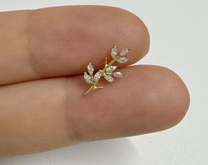 20g 18g 16g Dainty Vine with Marquise CZ Leaf Push In ASTM F136 Implant Grade Titanium Labret