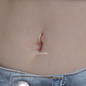 Implant Grade Titanium Hinged Hoop With Pave Square CZ Belly Button Ring