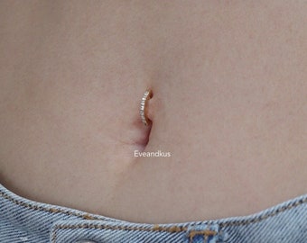 Implant Grade Titanium Hinged Hoop With Pave Square CZ Belly Button Ring