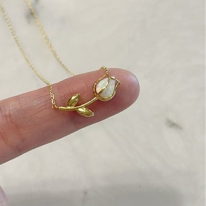 Tulip Necklace, White Opal Tulip 18k gold dipped necklace