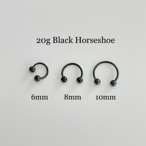 Black Horseshoe Septum Ring: Surgical Steel Barbell Piercing (Single)