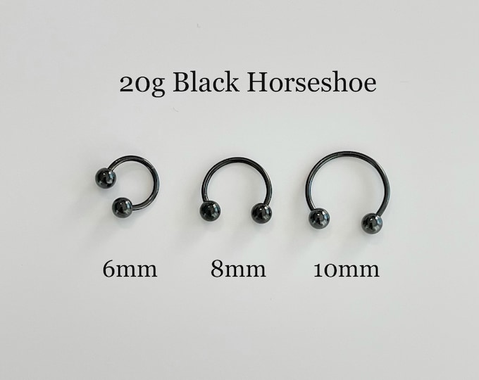 20g 18g Black HorseShoe 3mm Black Barbell piercing(Single), 6mm 8mm 10mm Septum Ring, Nose Ring, Cartilage, Rook, Helix