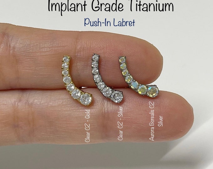 20g 18g 16g Climbers CZ Push In Prong Setting Titanium Labret, Curved CZ ASTM F-136 Implant Grade Titanium Helix Cartilage Conch