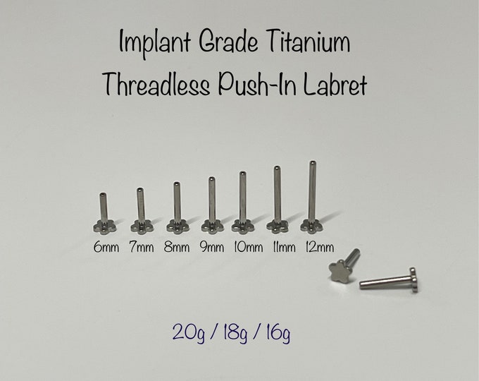 Titanium Push In Labret Bar Replacement 6AL-4V-ELI-ASTM-F136 for 20g 18g 16g