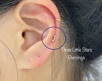 Three Little Stars Piercing(Single), 925 Sterling Silver piercing, Cartilage, Mid Cartilage, Helix, Minimalist earring