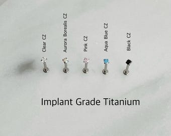 Tiny CZ Titanium Labret: 16g/18g/20g Push In Prong Setting