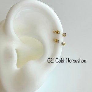 20g 18g 16g CZ Horseshoe Barbell piercing (Single), 6mm/7mm/8mm/9mm/10mm Septum Ring, Nose Ring, Cartilage, Rook, Helix