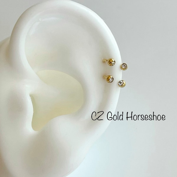 20g 18g 16g CZ Horseshoe Barbell piercing (Single), 6mm/7mm/8mm/9mm/10mm Septum Ring, Nose Ring, Cartilage, Rook, Helix