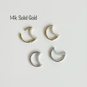 14k Solid Gold Crescent Daith Hoop: 16g Opal Clicker (8mm)