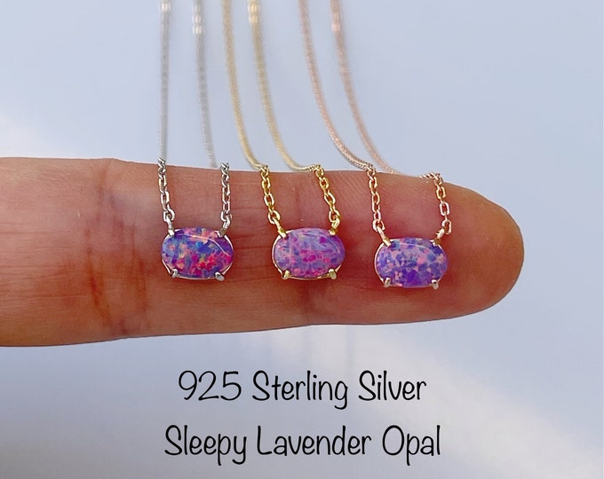Lavender Opal Necklace: 925 Sterling Silver, Delicate Stone