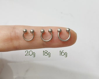 20g 18g 16g HorseShoe Silver Barbell piercing(Single), 3mm ball horseshoe Septum Ring, Nose Ring, Cartilage, Rook, Helix