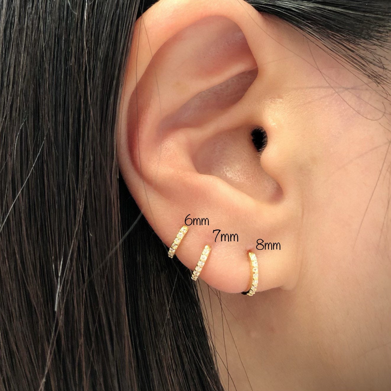 Amazon.com: Small Solid 18k Yellow Gold Hoop Earrings Your Choice 8mm 10mm  or 12mm in 24 Gauge or 22 Gauge Handmade Hypoallergenic Hoops Sensitive  Ears Huggies : Handmade Products