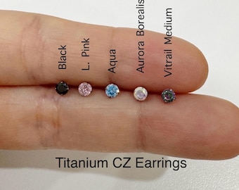 Implant Grade Titanium CZ Stud Earrings: 3mm Minimalist Earrings