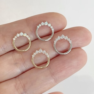 16g 14k Solid Gold 7 Opal or 7 CZ Hinged Segment Hoop Ring Daith, Septum Clicker Hoop(Single), 8mm/10mm 16g Daith, Septum Ring Clicker