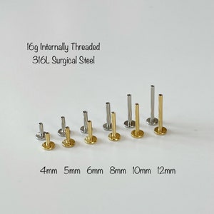 16g Internally Threaded Replacement Labret for 316L Surgical Steel headpiece ONLY