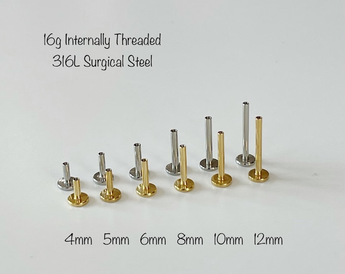 16g Internally Threaded Replacement Labret for 316L Surgical Steel headpiece ONLY