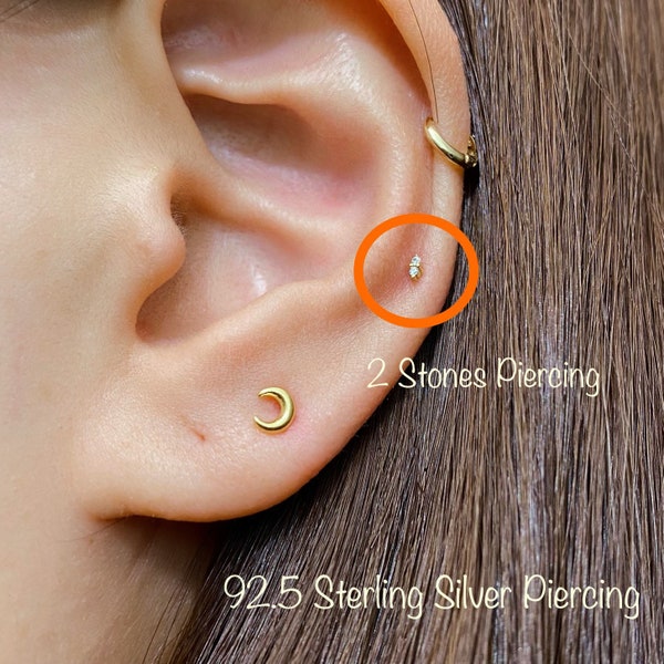 CZ Sterling Silver Cartilage Piercing: Teeny Tiny Duet (Single)